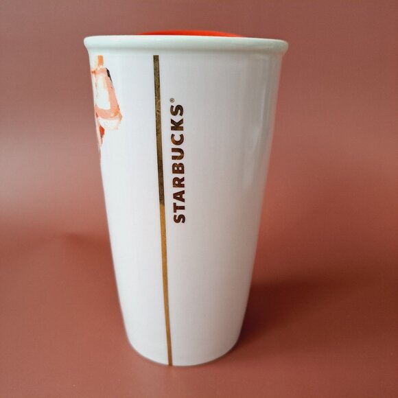 2015 Starbucks Floral Red Flowers Ceramic Travel Cup Tumbler 10oz Dot Collection - Picture 2 of 9